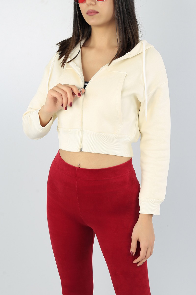 Bej Şardonlu Crop Bayan Sweat 51711