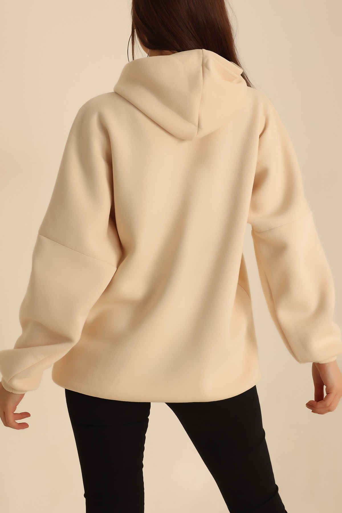 Bej Şardonlu Kapüşonlu Bayan Sweat 218227