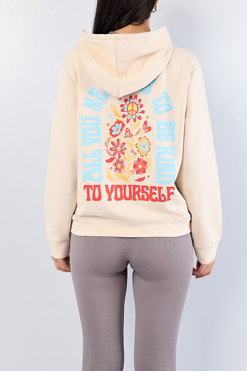 Bej Sırt Baskılı Bayan Sweat 76196