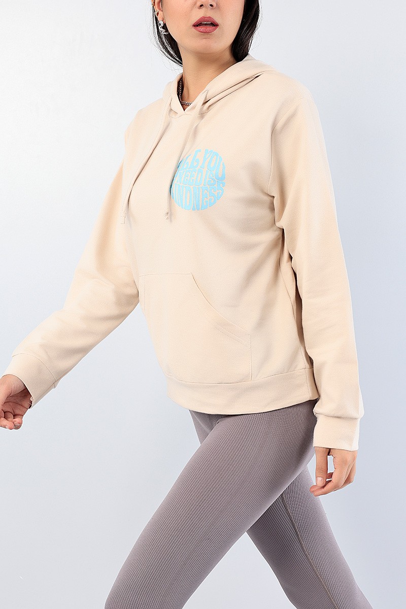 Bej Sırt Baskılı Bayan Sweat 76196