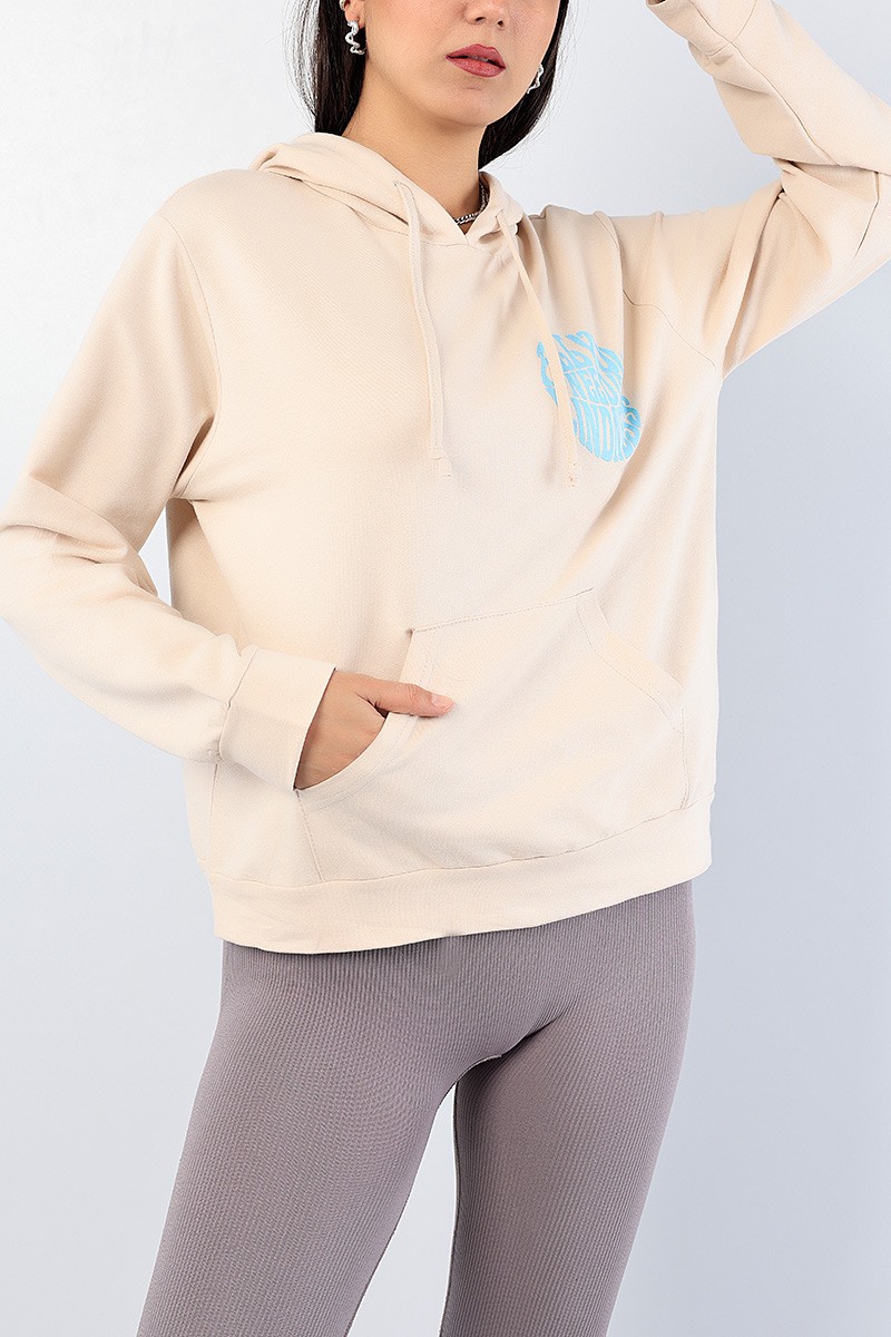 Bej Sırt Baskılı Bayan Sweat 76196