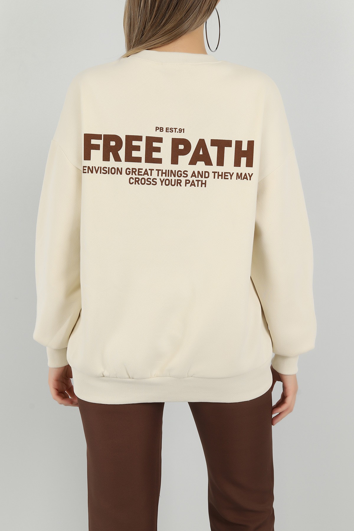 Bej Sırtı Baskı Şardonlu Sweat 144429