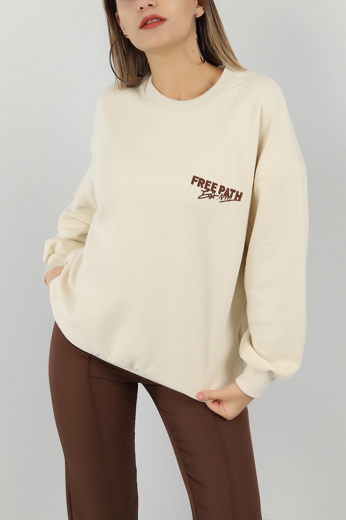 Bej Sırtı Baskı Şardonlu Sweat 144429