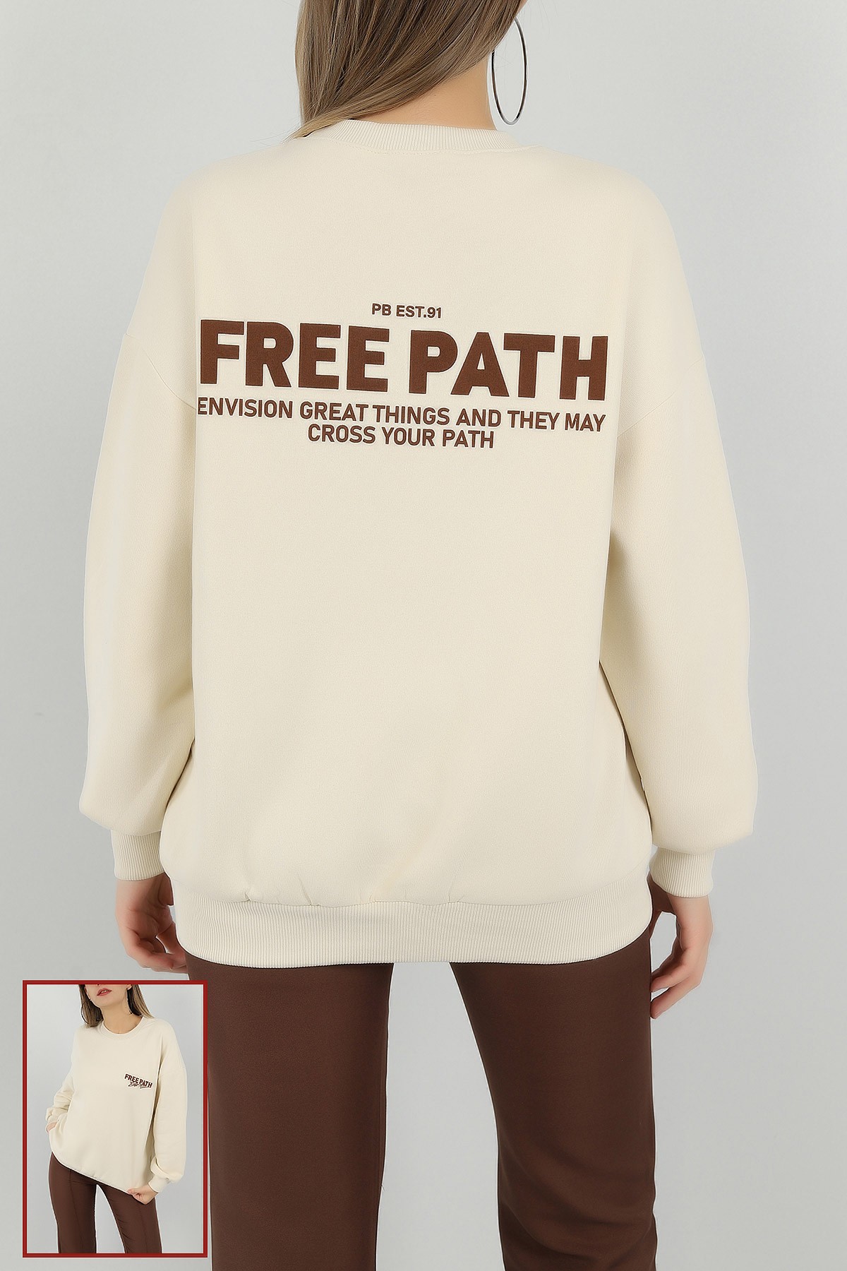 Bej Sırtı Baskı Şardonlu Sweat 144429