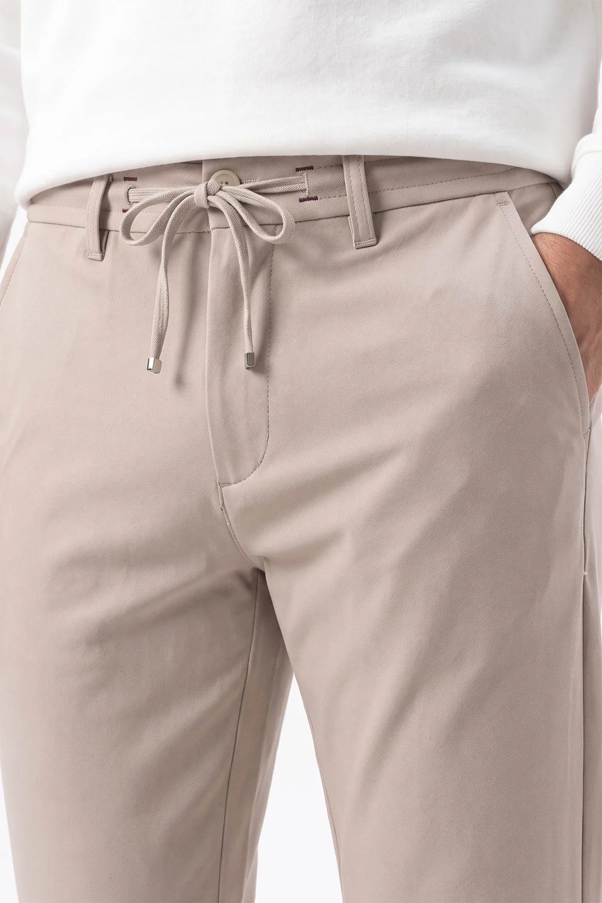 Bej Slim Fit Belden Bağlamalı Erkek Pantolon 493278