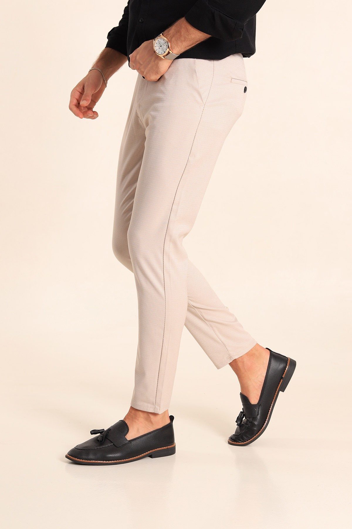 Bej Slim Fit Desenli Erkek Pantolon 213182