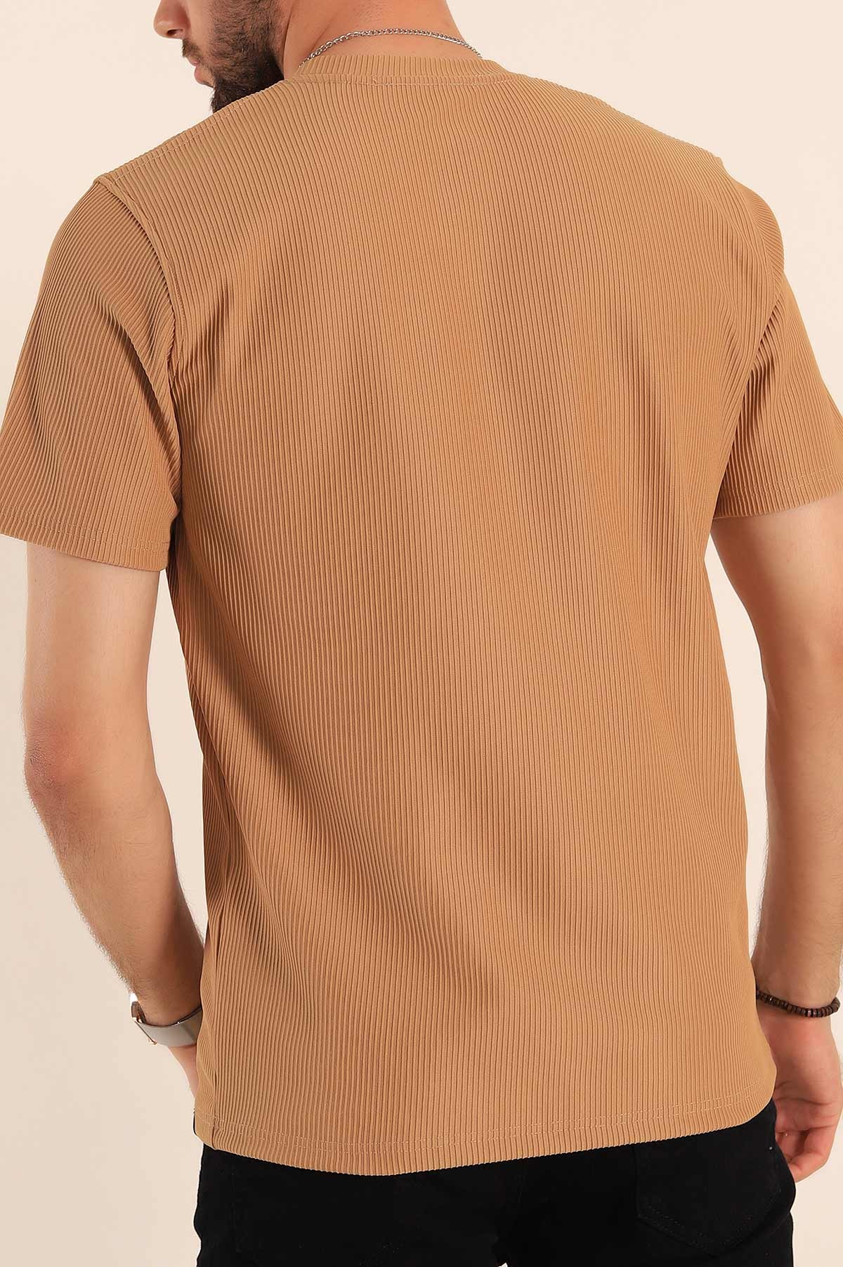 Bej Slim Fit Fitilli Doku Cepli Erkek Tişört 190184