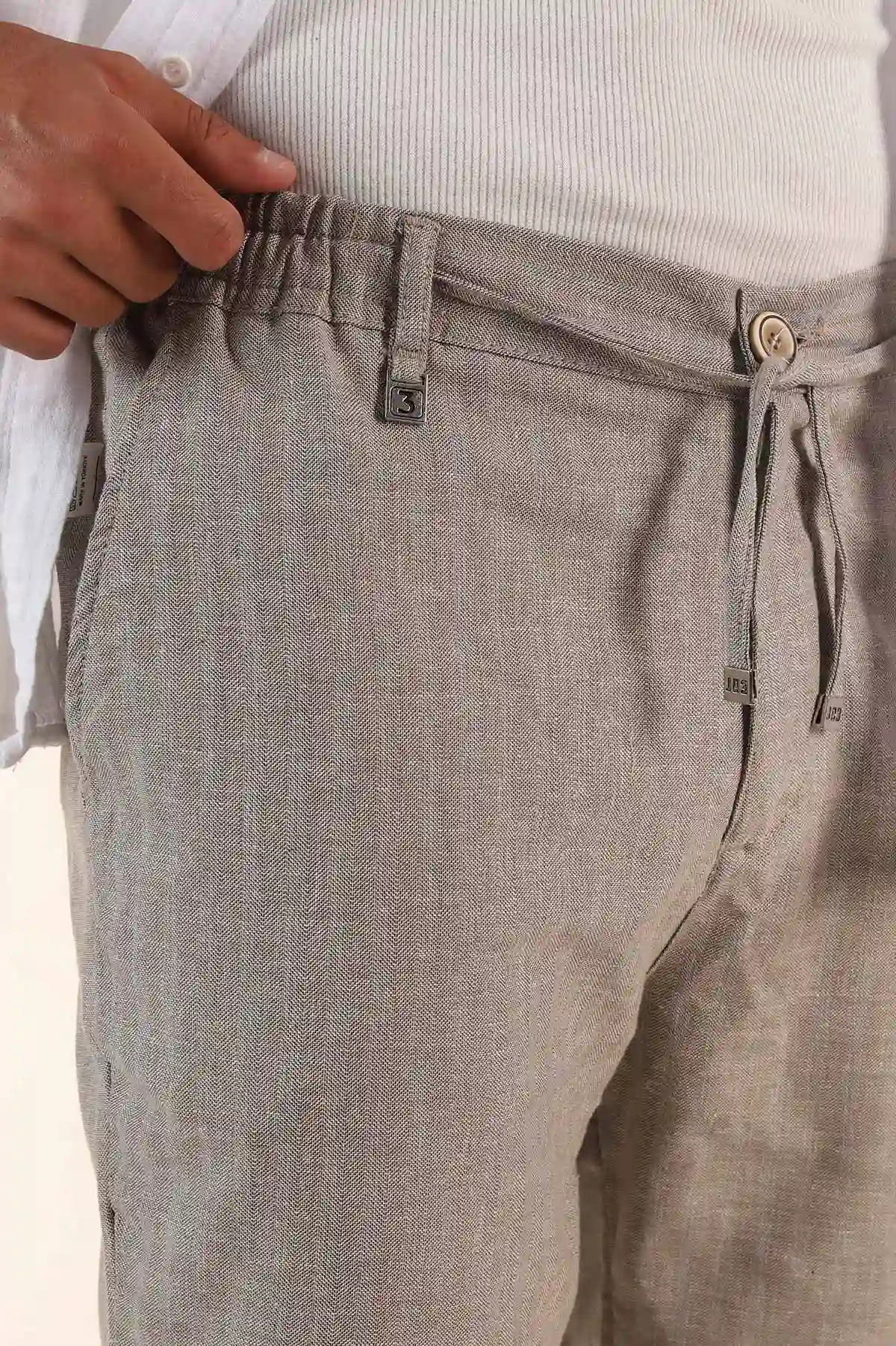 Bej Slim Fit Kırçıllı Kumaş Bel Lastikli Erkek Jogger Pantolon 380955