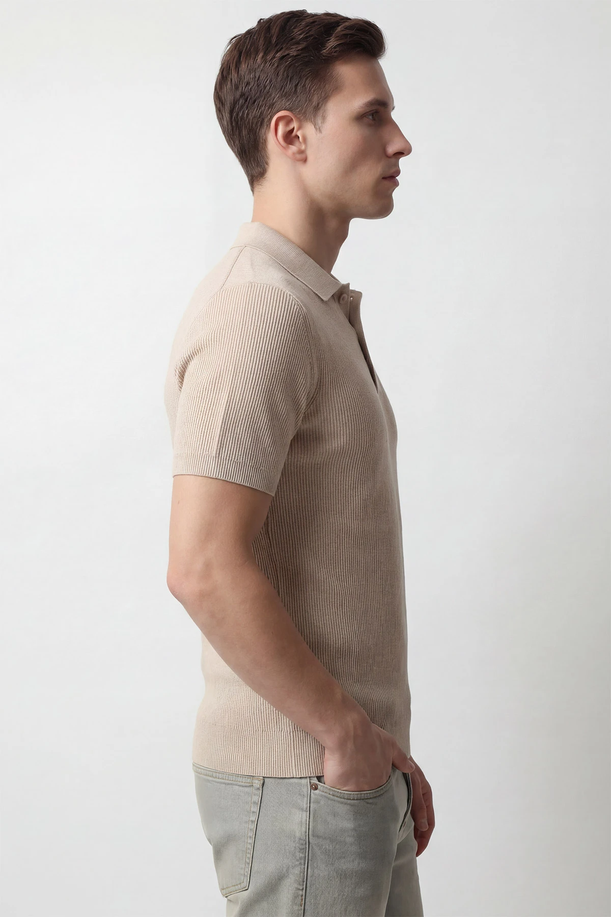 Bej Slim Fit Polo Yaka Triko Erkek Tişört 449050