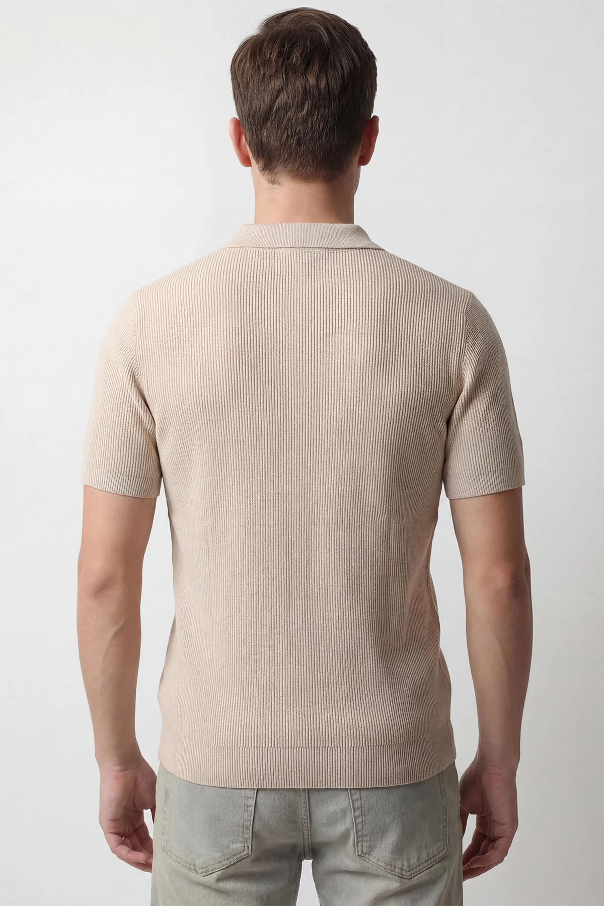 Bej Slim Fit Polo Yaka Triko Erkek Tişört 449050