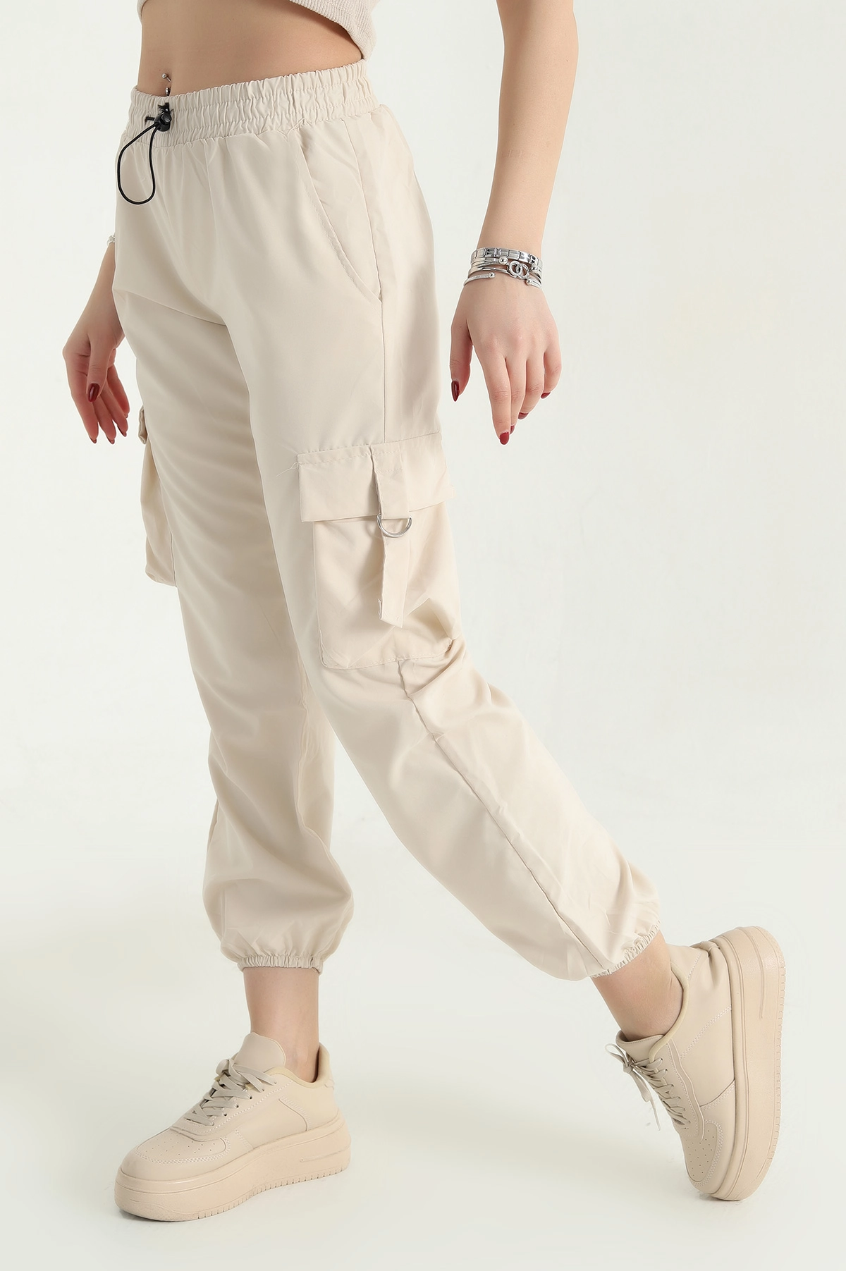 Bej Soft Kumaş Jogger Bayan Pantolon 338107