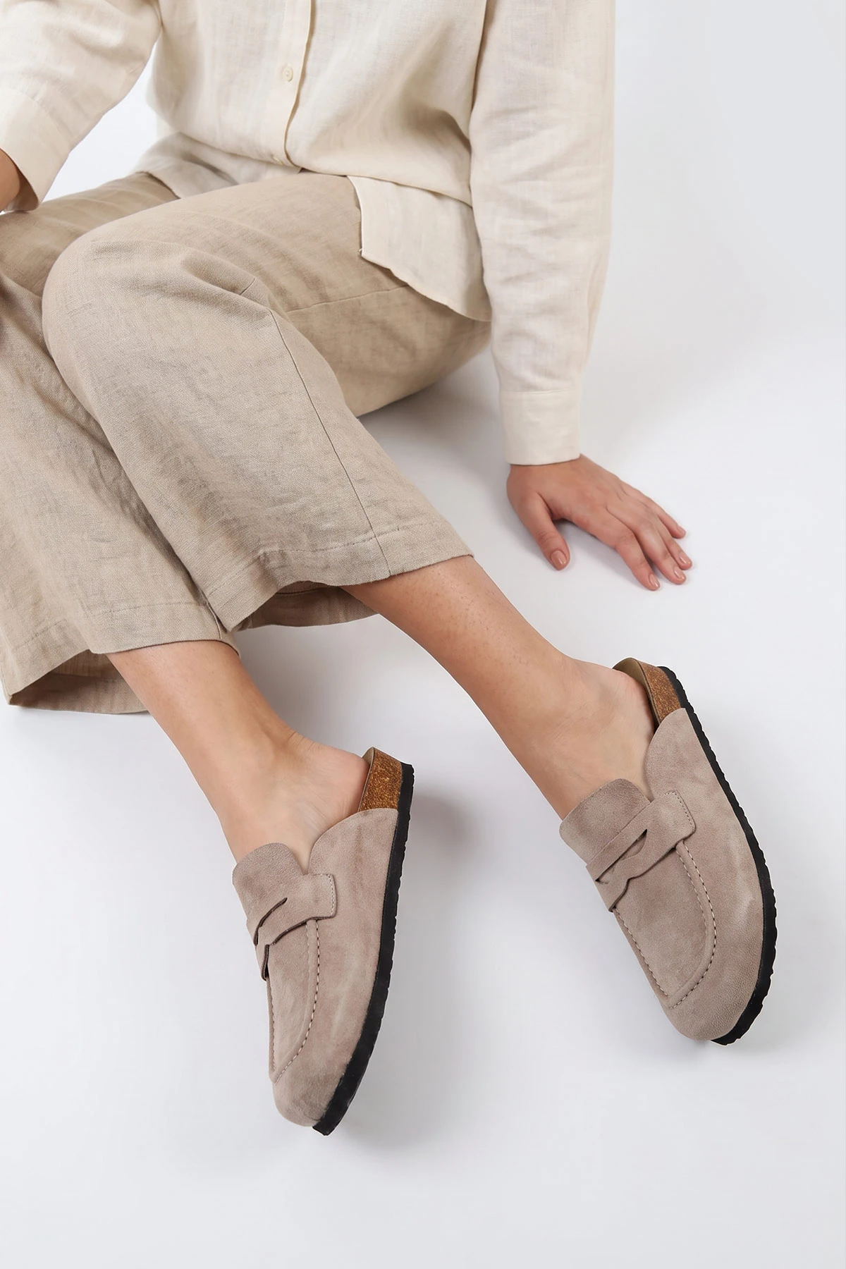 Bej Süet Kadın Loafer Terlik 500436