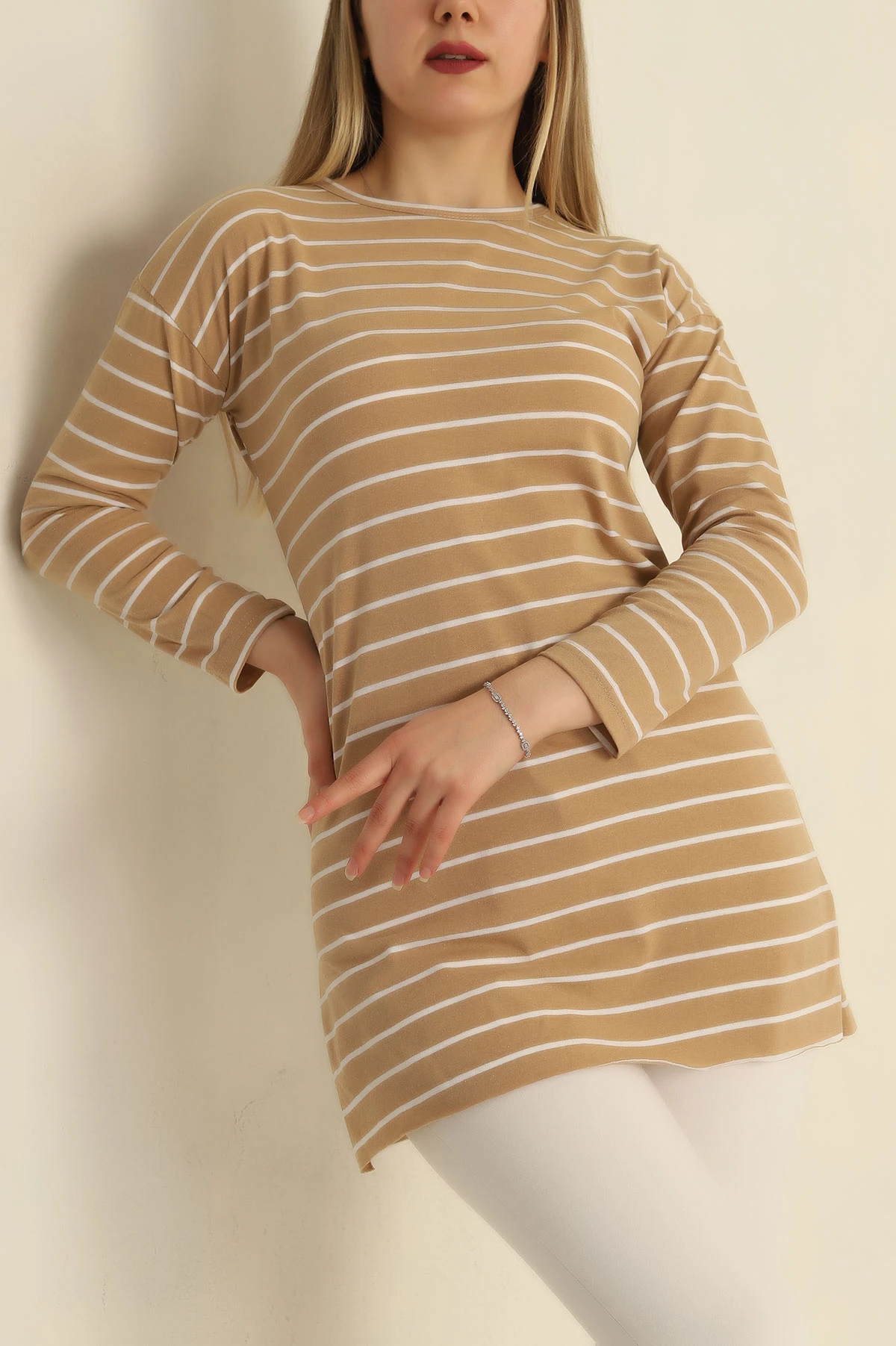 Bej Süprem Çizgili Tunik 250795