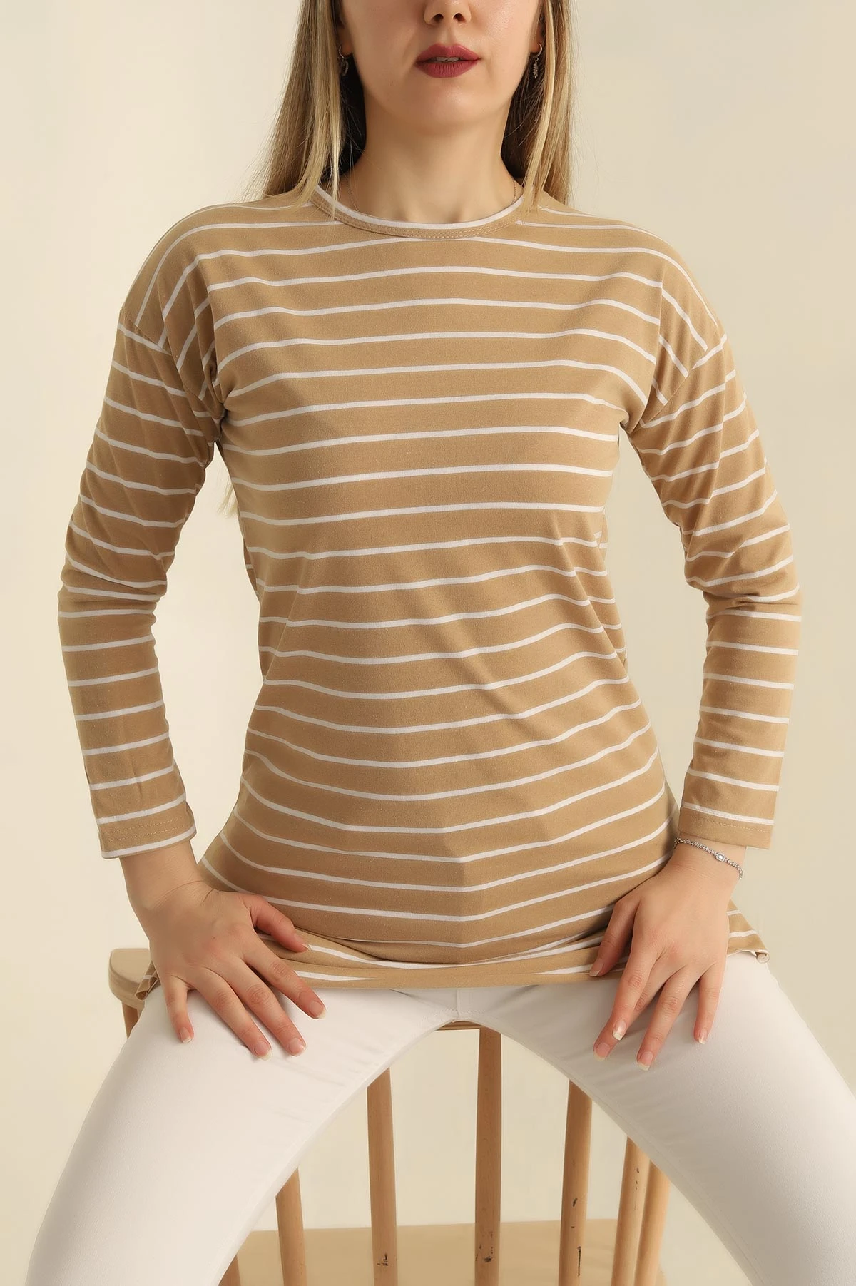 Bej Süprem Çizgili Tunik 250795