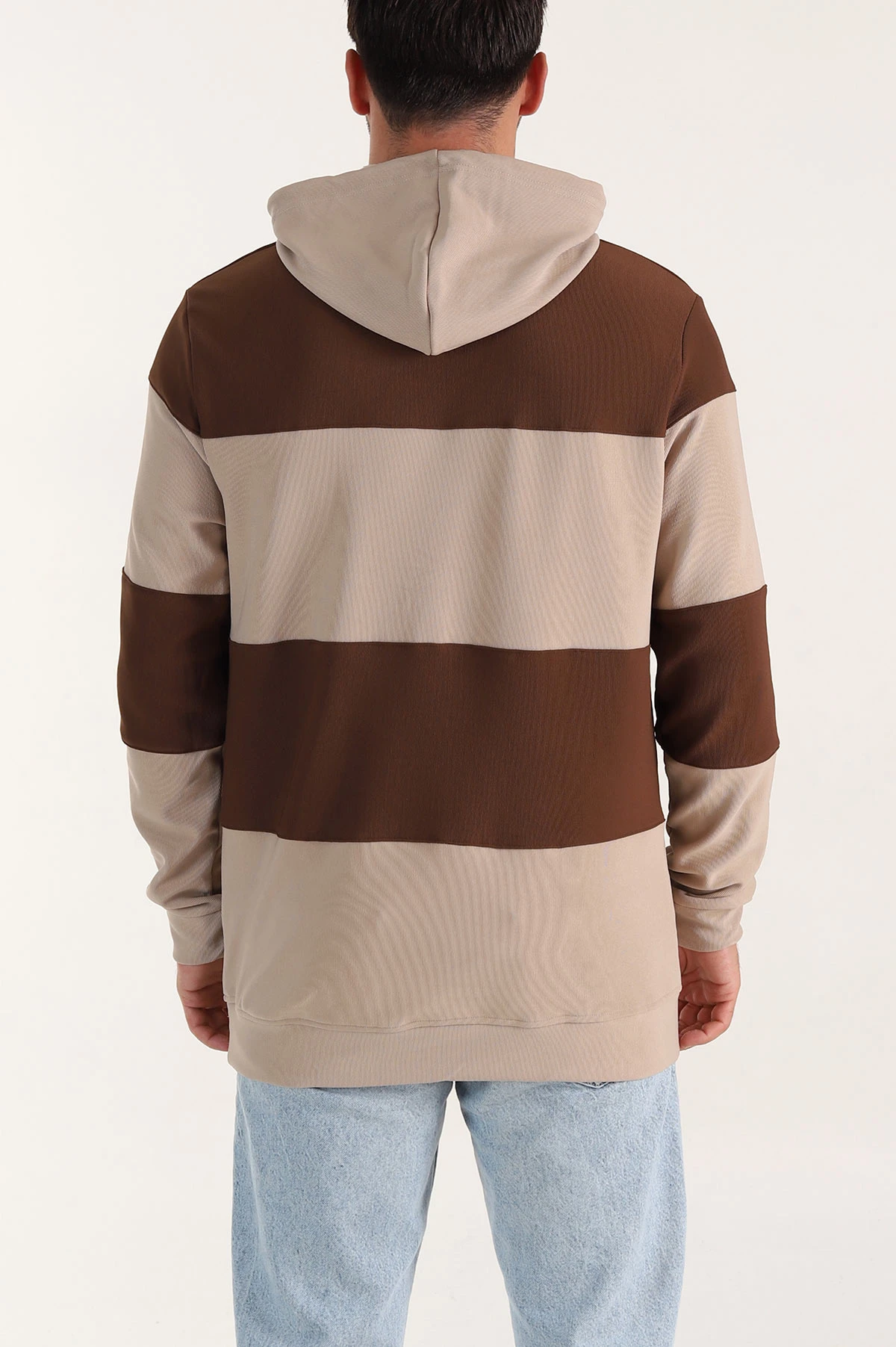 Bej Taba Cep Detaylı Yazılı Kapüşonlu Erkek Sweatshirt 396161