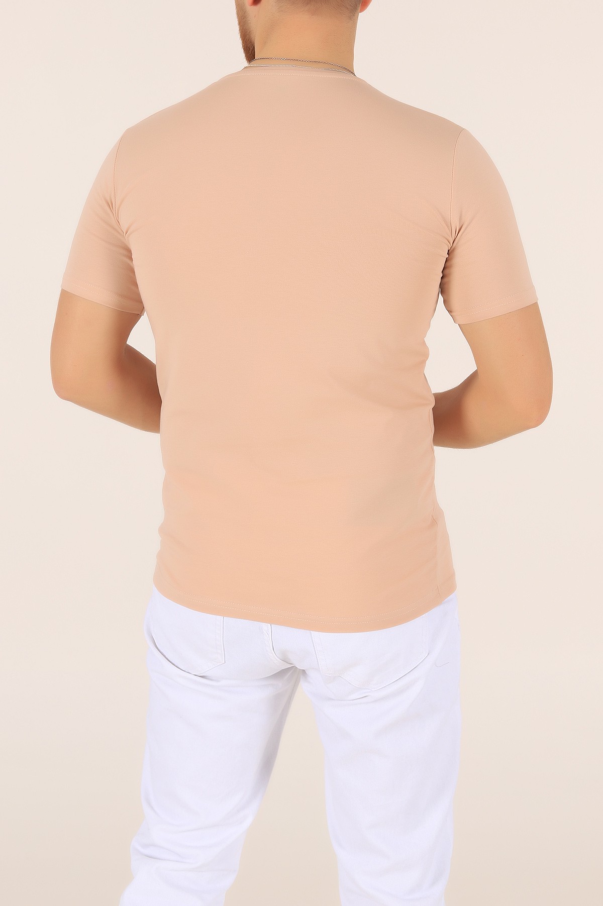 Bej V Yaka Basic Erkek Tişört 169567