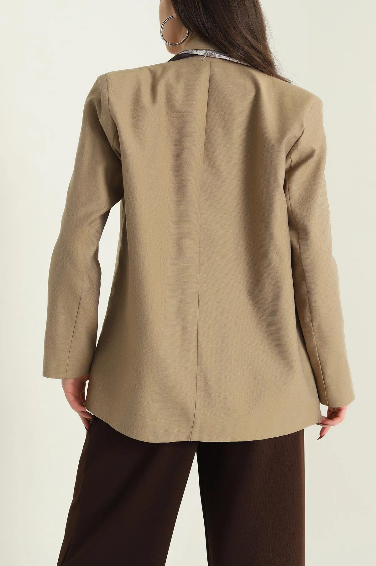 Bej Vatkalı Keten Blazer Kadın Ceket 435720