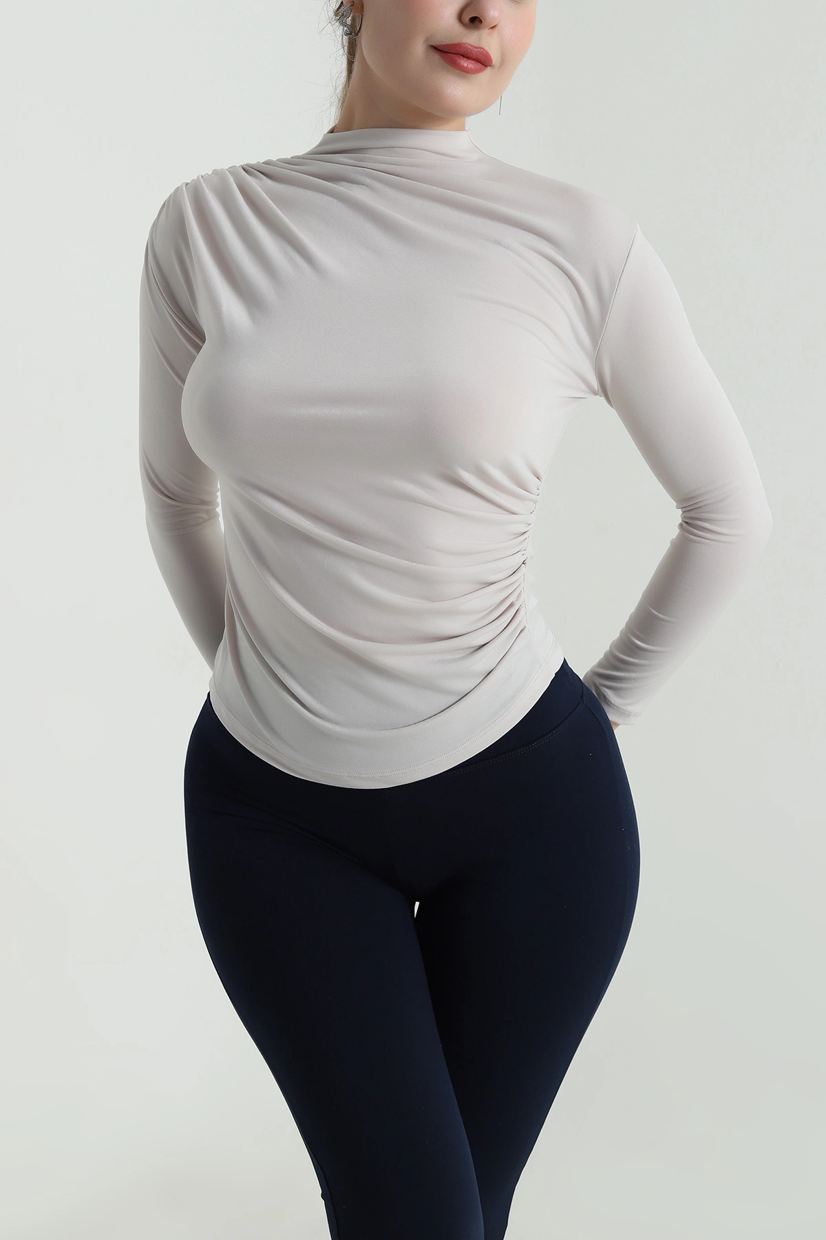 Bej Yanı Büzgülü Sandy Kadın Bluz 496855