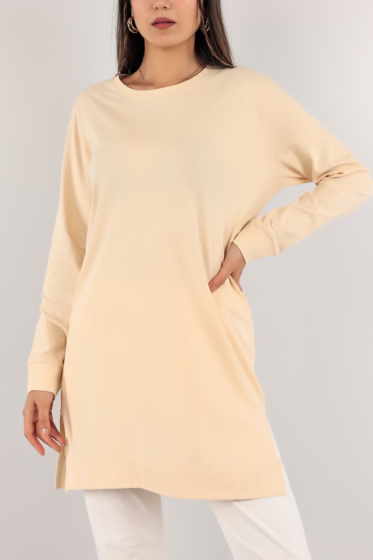 Bej Yanı Yırtmaçlı Süprem Tunik 122368
