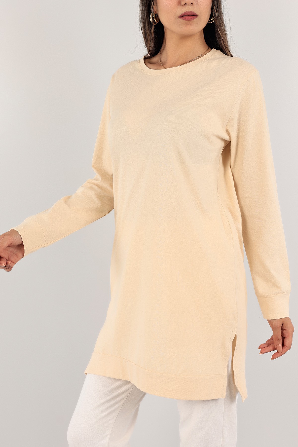Bej Yanı Yırtmaçlı Süprem Tunik 122368