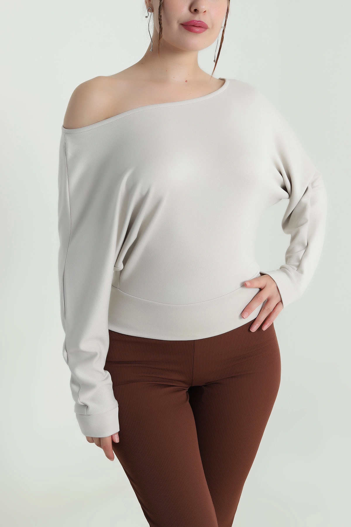 Bej Yarasa Kol Modal Kadın Bluz 482795