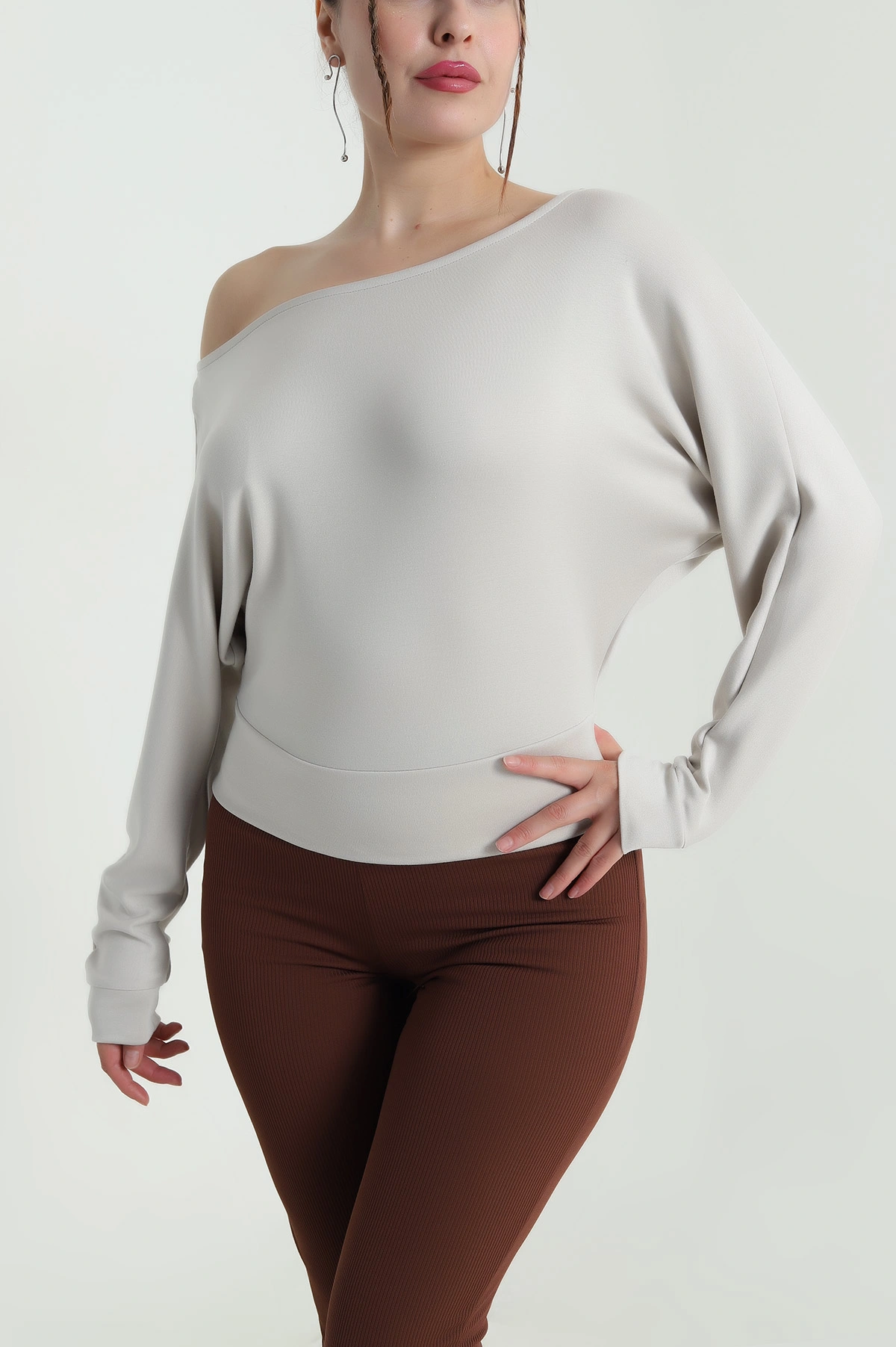 Bej Yarasa Kol Modal Kadın Bluz 482795
