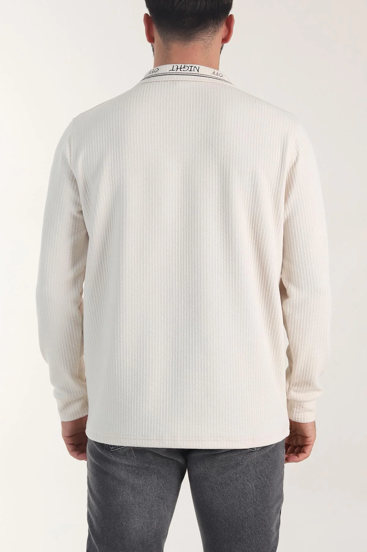 Bej Yarım Fermuarlı Dokulu Dik Yaka Erkek Sweatshirt 406934