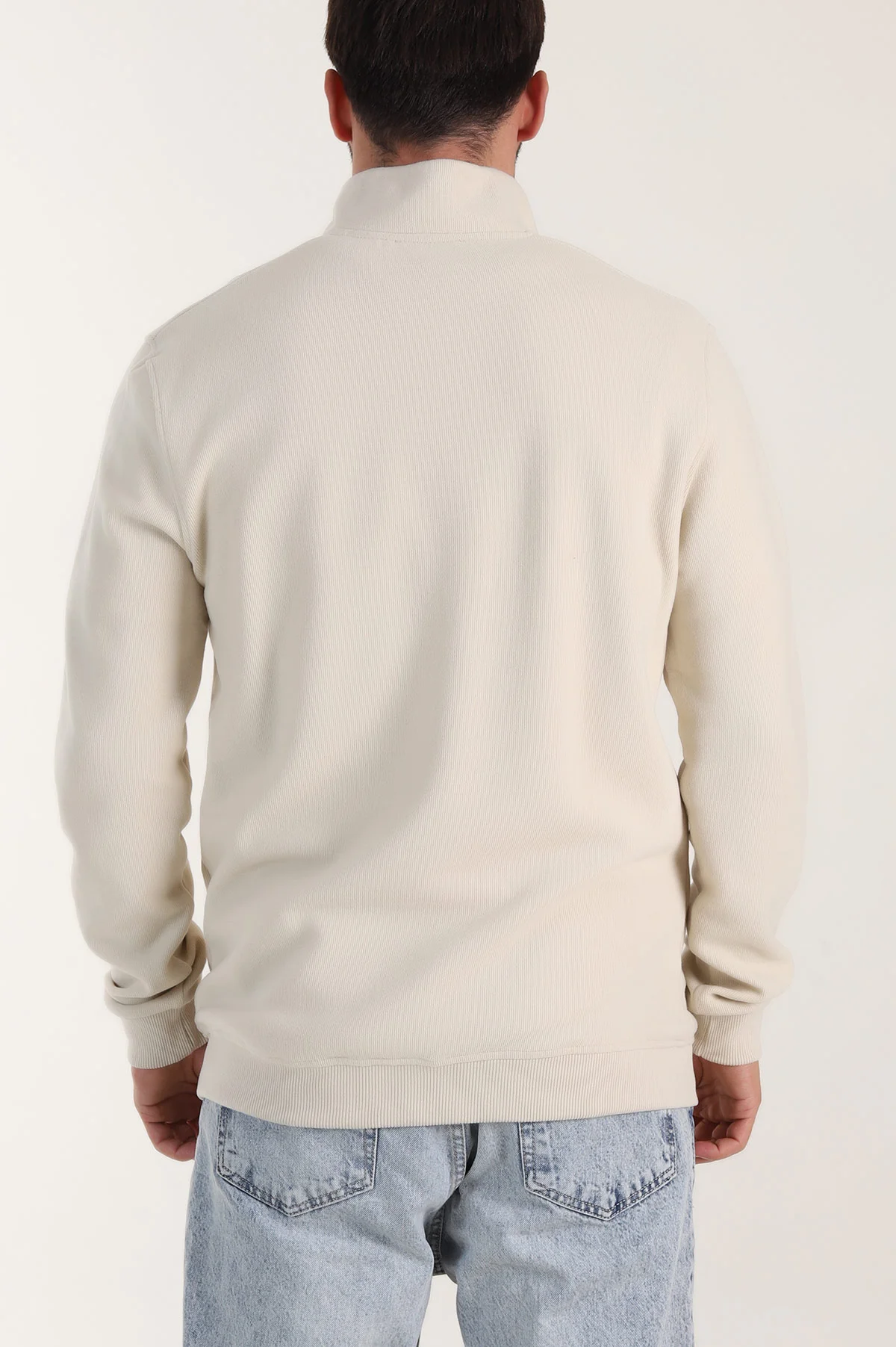 Bej Yarım Fermuarlı Polo Yaka Erkek Sweatshirt 410877