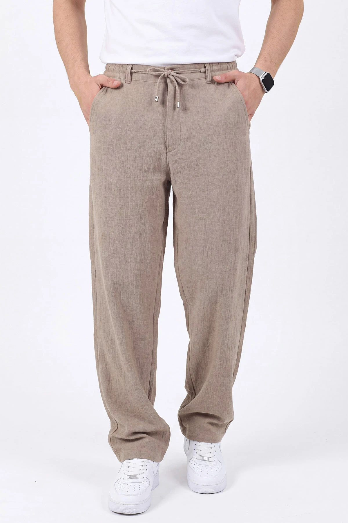 Bej Yeni Sezon Baggy Belden Bağlamalı Erkek Pantolon 471920