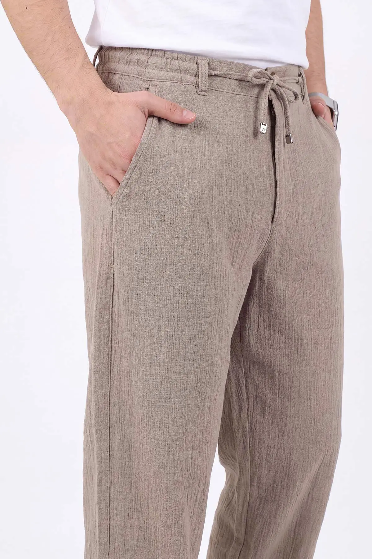 Bej Yeni Sezon Baggy Belden Bağlamalı Erkek Pantolon 471920