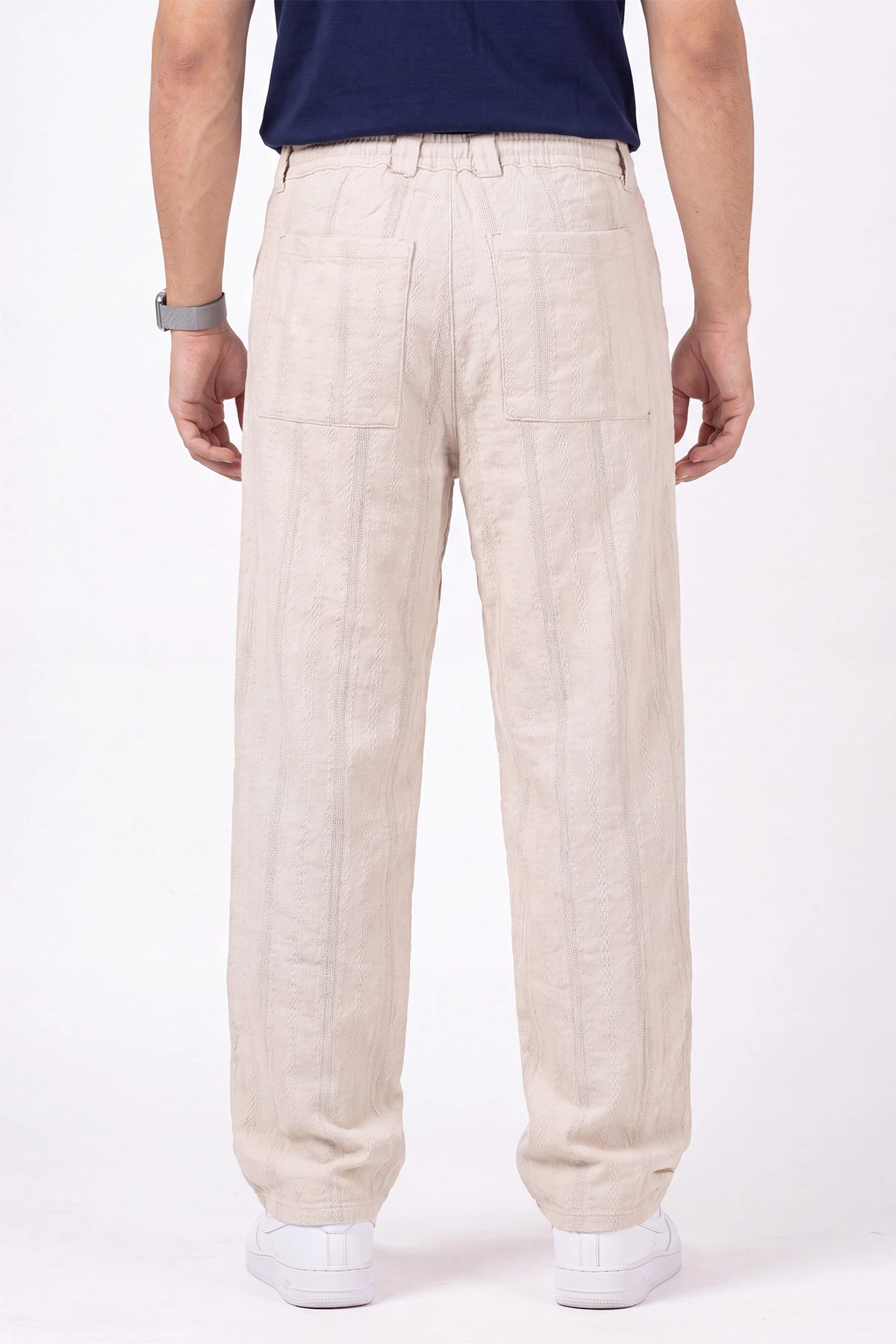 Bej Yeni Sezon Keten Baggy Belden Bağlamalı Erkek Pantolon 471912