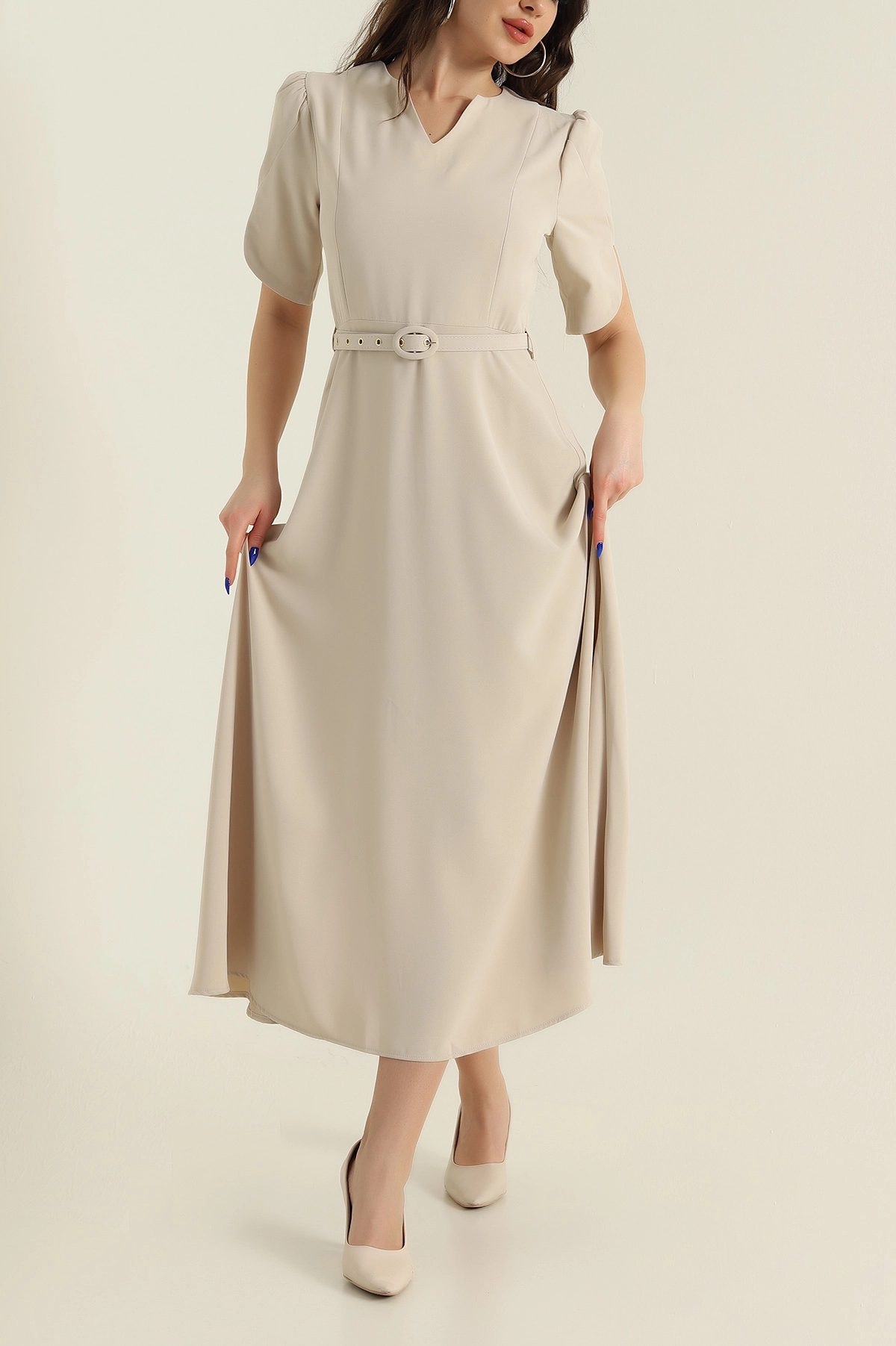 Bej Yeni Sezon Twill Kadın Elbise 425141