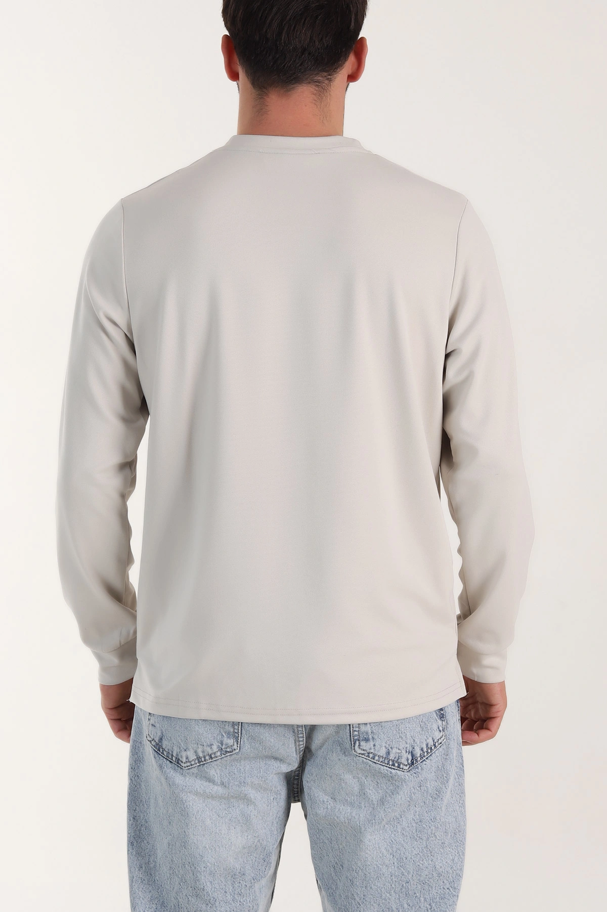 Bej Yırtmaçlı Bisiklet Yaka Erkek Sweatshirt 410637