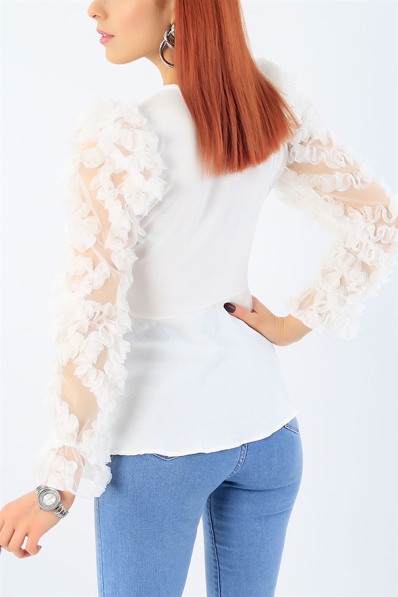 Belden Bağlamalı Krem Bluz 27766B