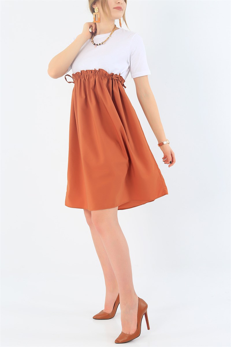 Belden Bağlamalı Taba Elbise 32993