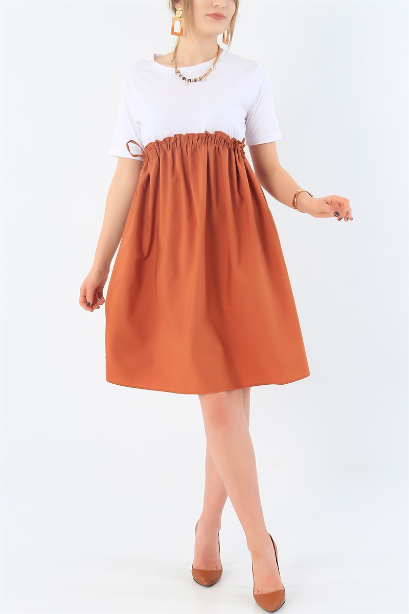 Belden Bağlamalı Taba Elbise 32993