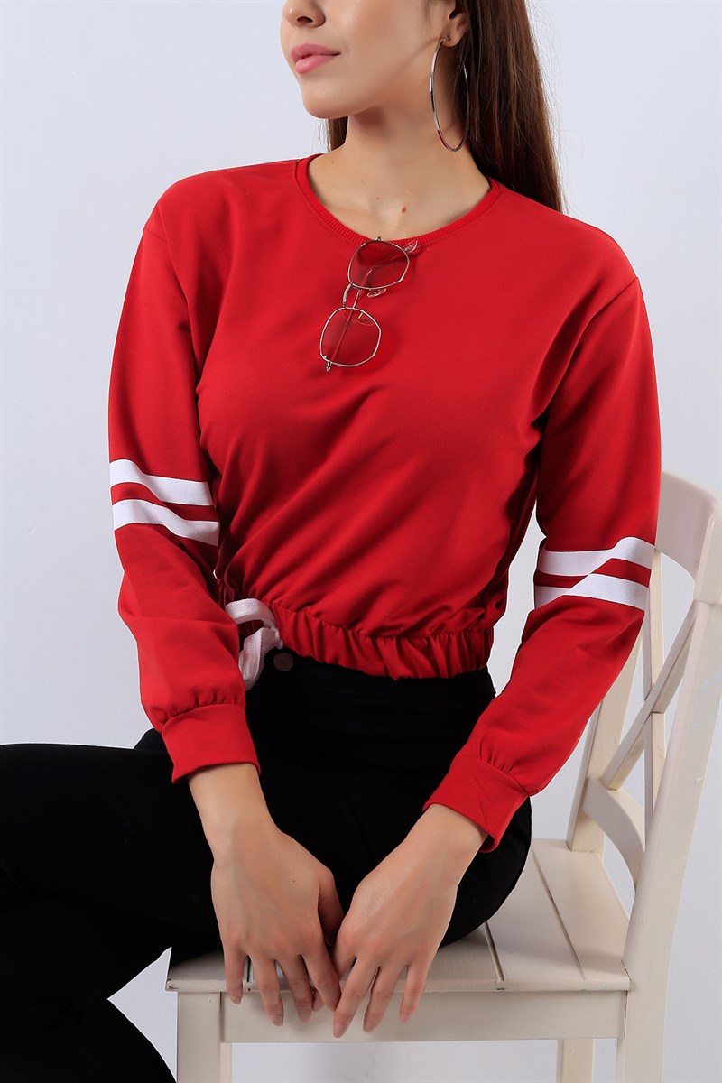 Beli Bağlamalı Kırmızı Bayan Sweat 17645B