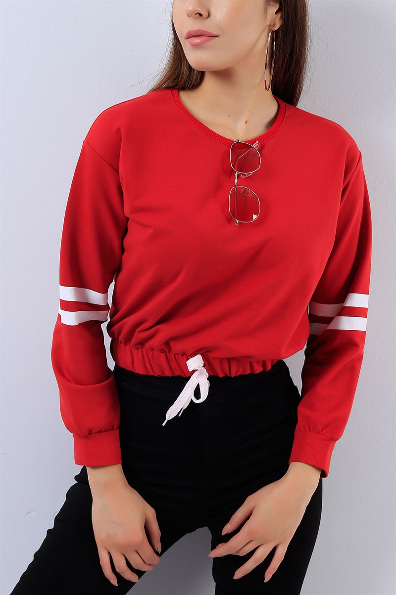 Beli Bağlamalı Kırmızı Bayan Sweat 17645B