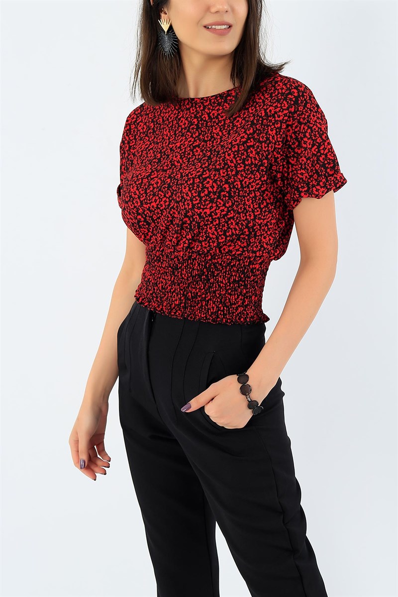 Beli Gipeli Çiçek Desenli Bluz 35512