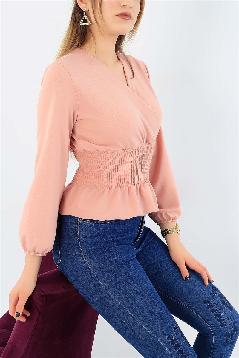 Beli Gipeli Gül Kurusu Likralı Bluz 33167
