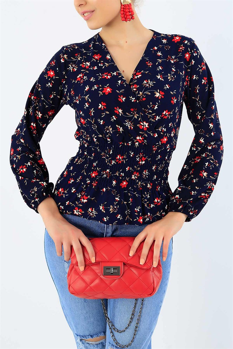 Beli Gipeli Lacivert Likralı Bluz 33170
