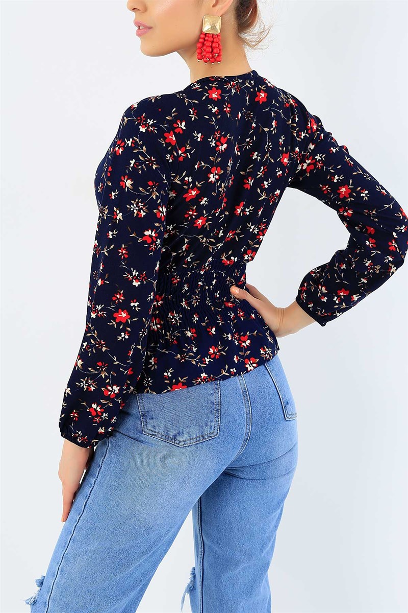 Beli Gipeli Lacivert Likralı Bluz 33170