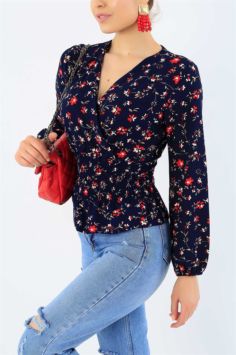 Beli Gipeli Lacivert Likralı Bluz 33170