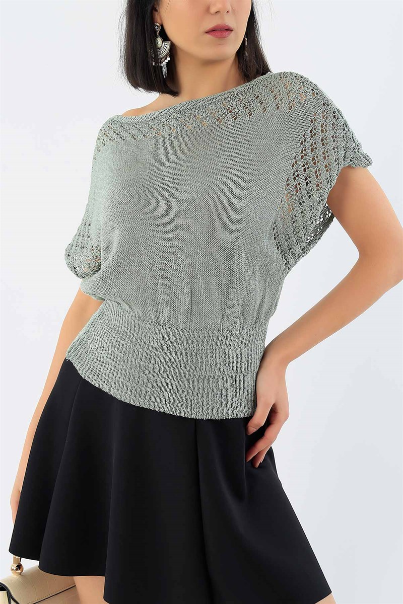 Beli Gipeli Su Yeşili Triko Bluz 28865B