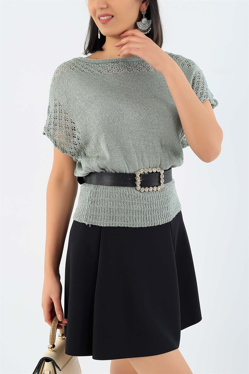 Beli Gipeli Su Yeşili Triko Bluz 28865B