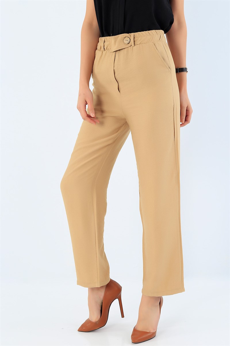 Beli Lastikli Bej Bayan Pantolon 33966