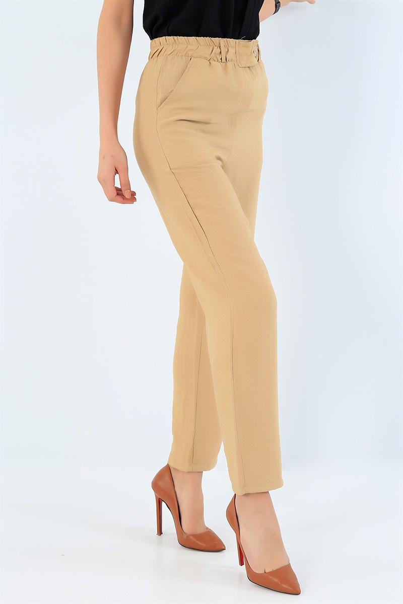 Beli Lastikli Bej Bayan Pantolon 33966