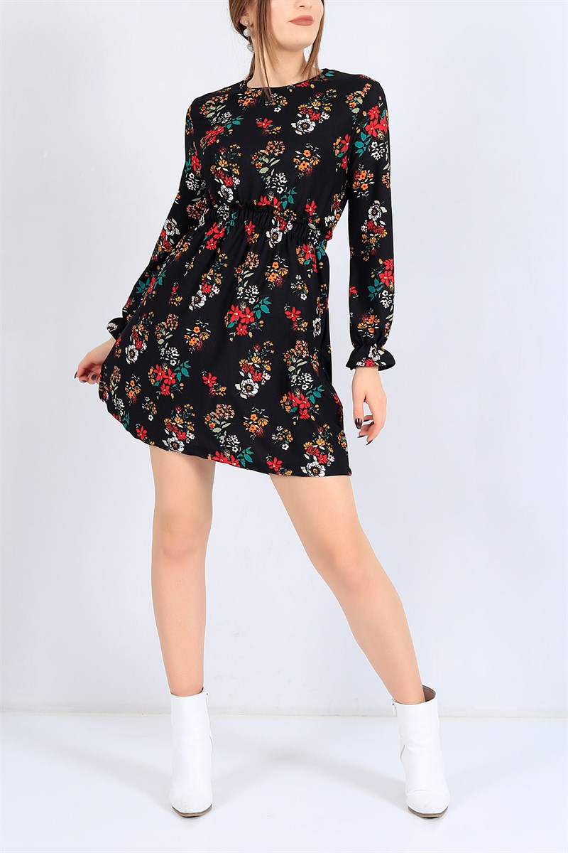 Beli Lastikli Desenli Elbise 25116B