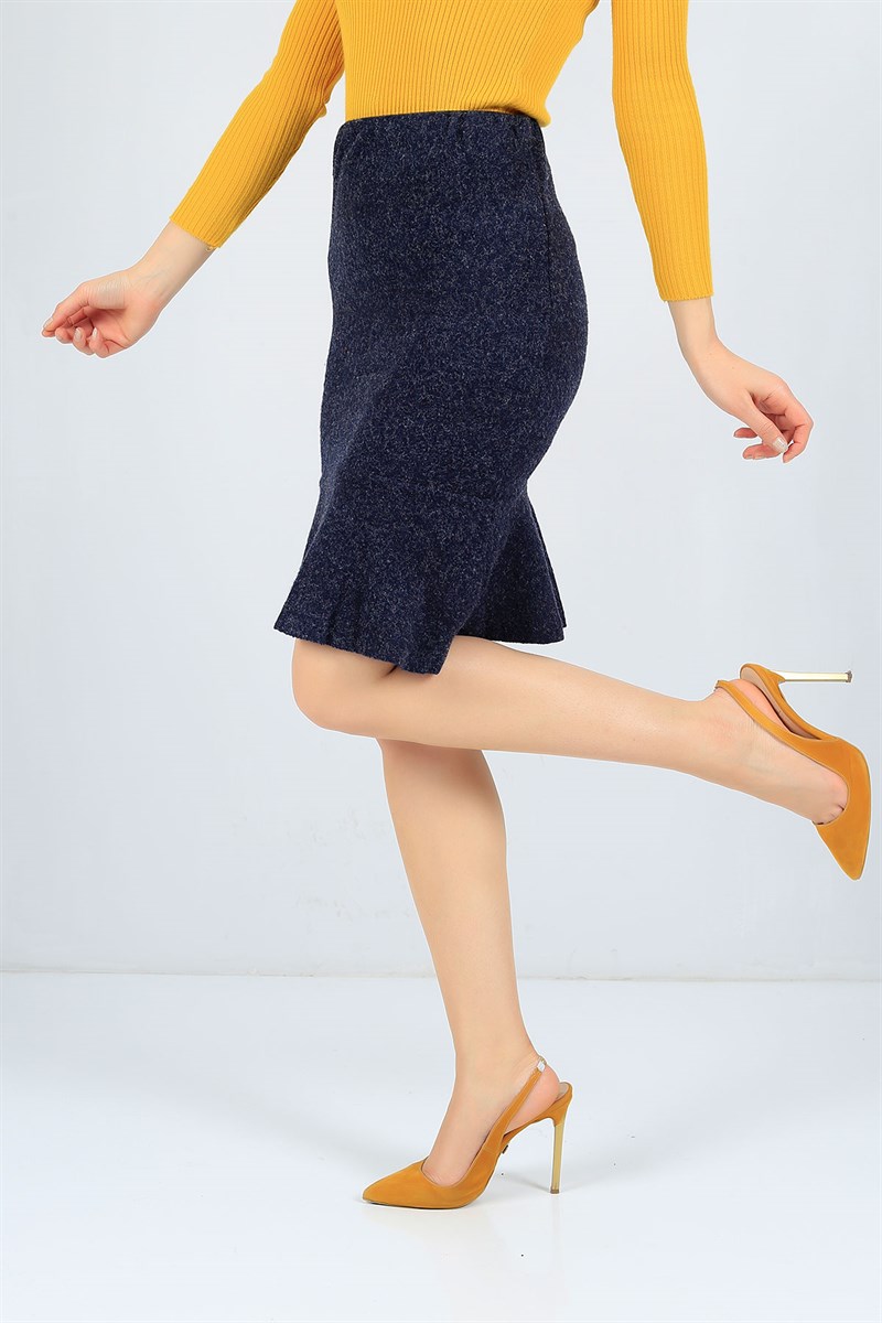 Beli Lastikli Lacivert Triko Etek 23159B