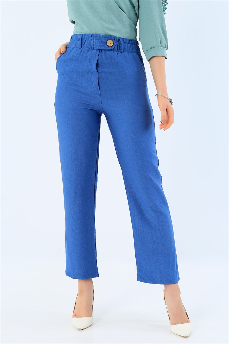 Beli Lastikli Mavi Bayan Pantolon 33965